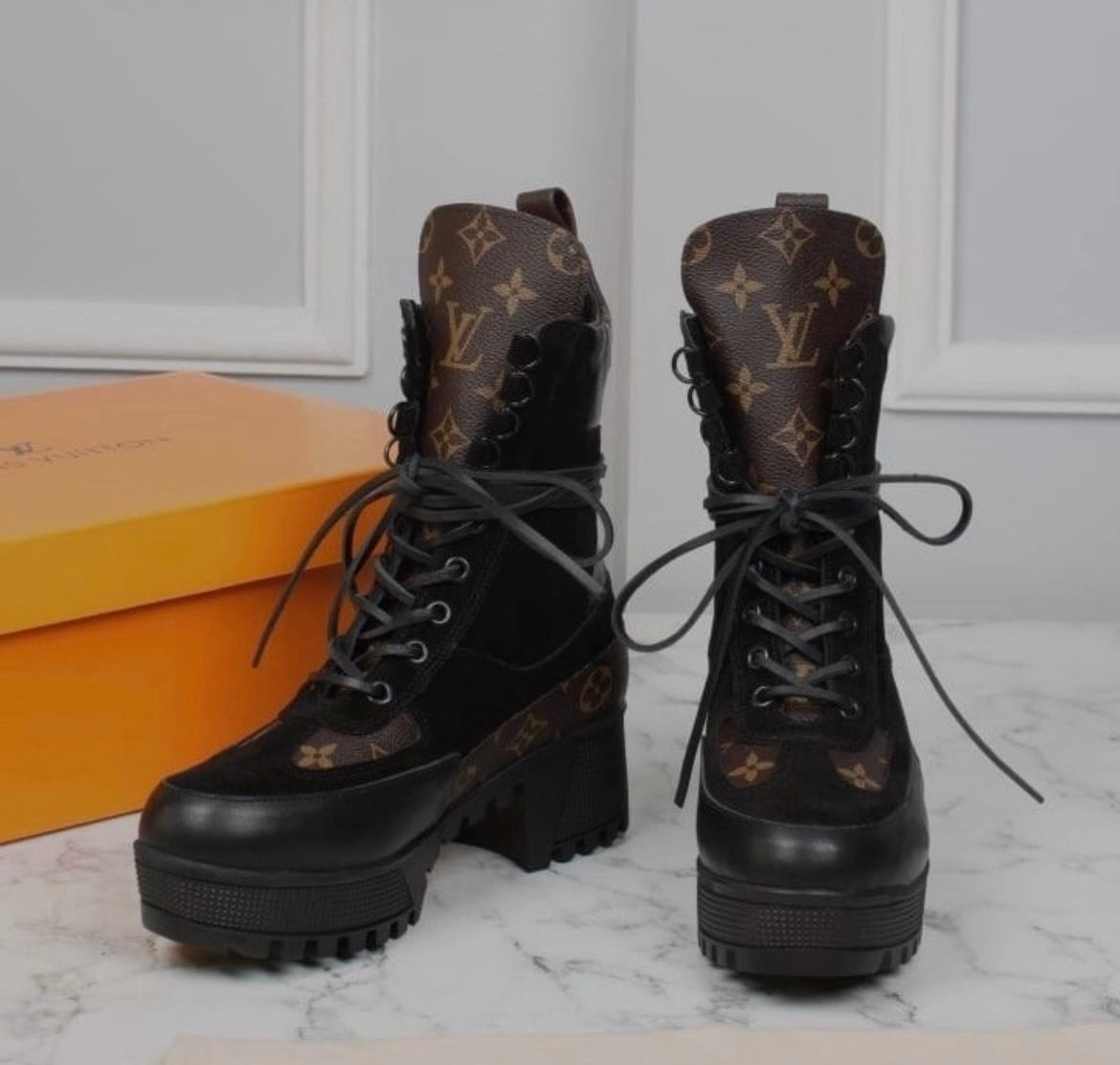 LV Velvet lace up boots